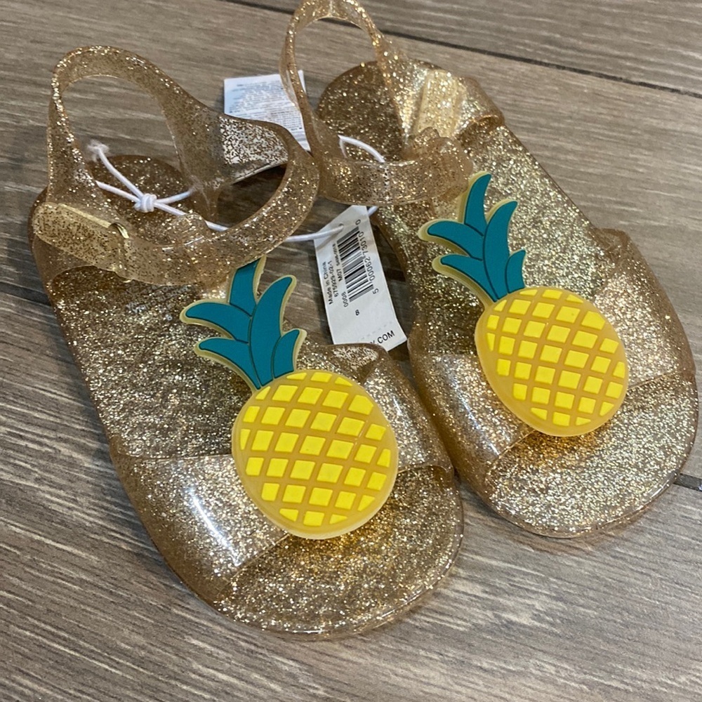 Old Navy Gold Glitter Jelly Sandals with Yellow Pineapple Charm